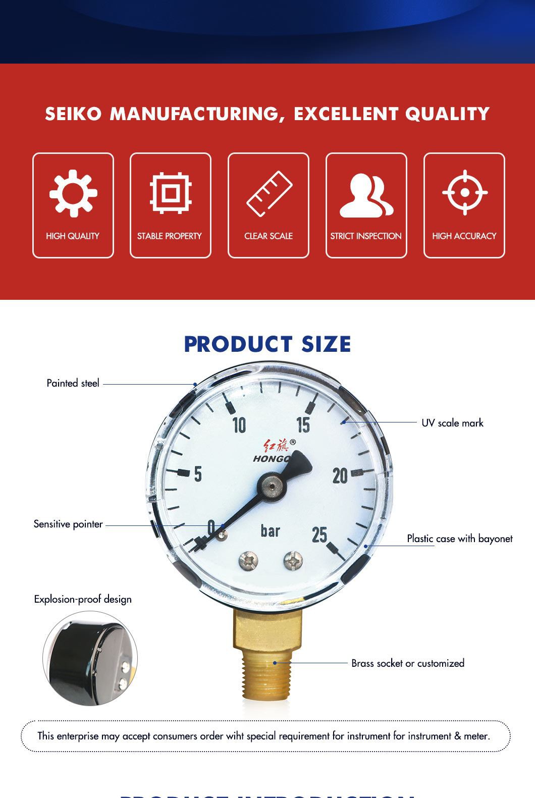 Can measure water, liquid, steam plastic case explosion-proof design general pressure gauge (3)